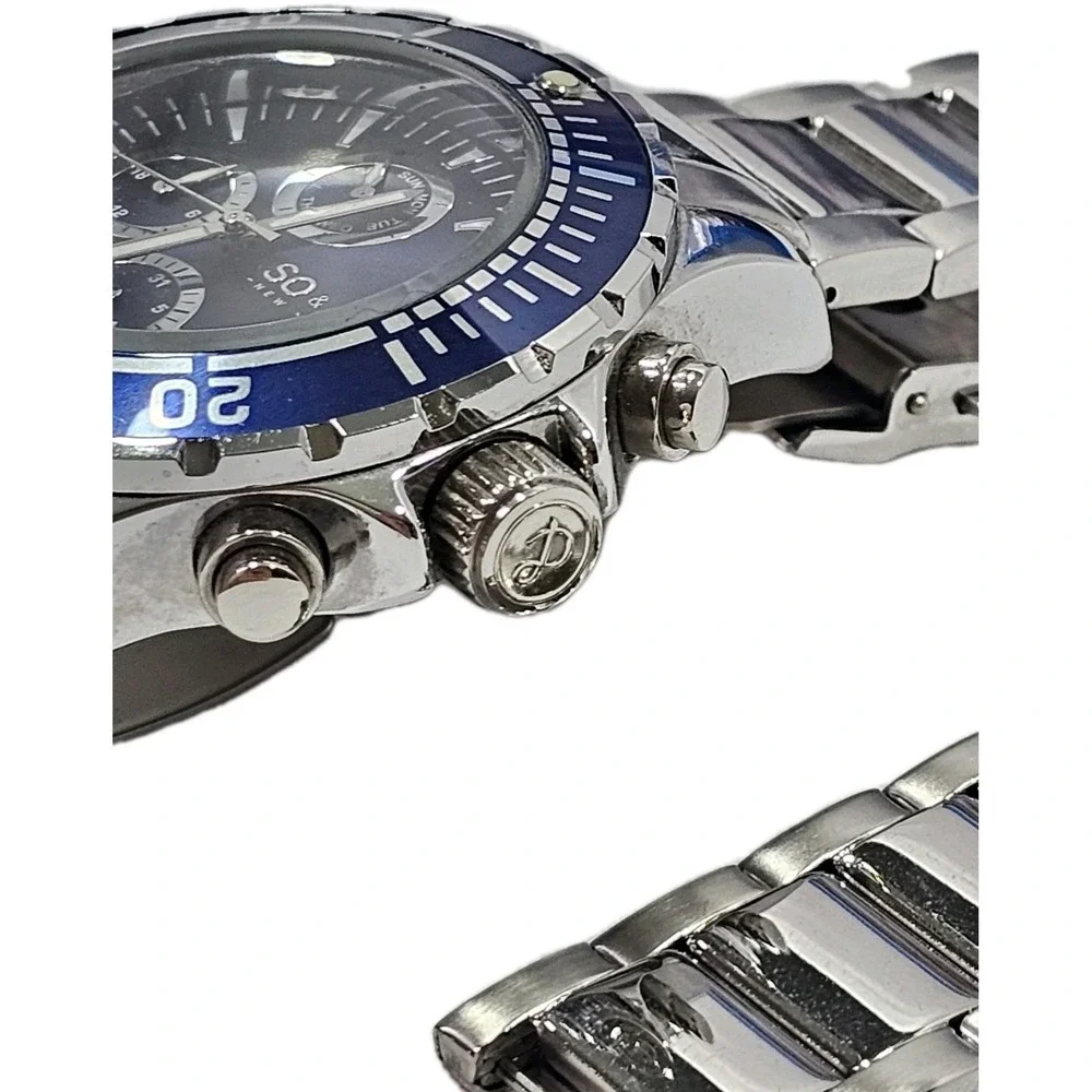 SO&CO Quartz Watch Men 100m Screwdown Crown Rotating Bezel Blue Need New Battery